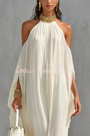 Chiffon Halter Neck Maxi Dress – Loose Fit Vacation Wear