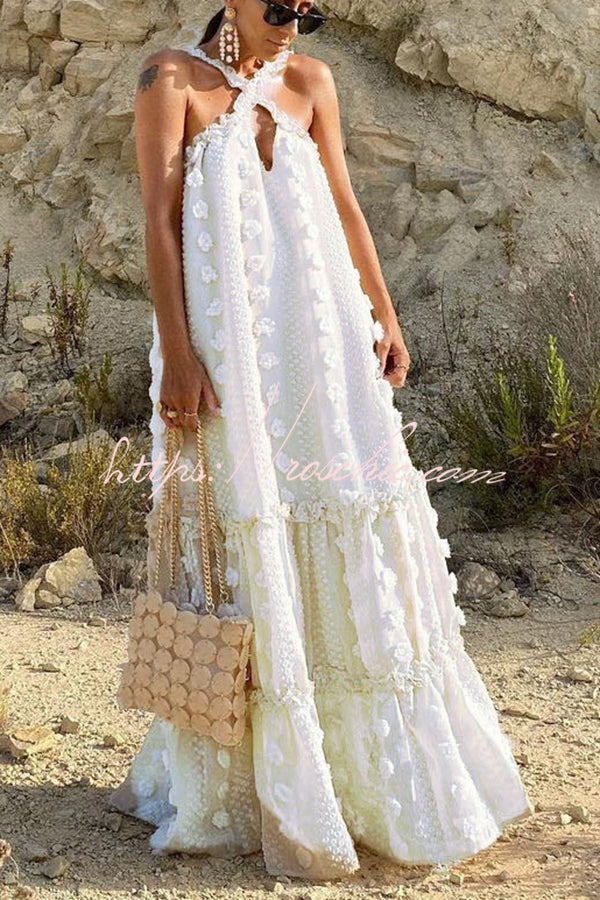 Floral Halter Maxi Dress – Sleeveless Beach Vacation Dress