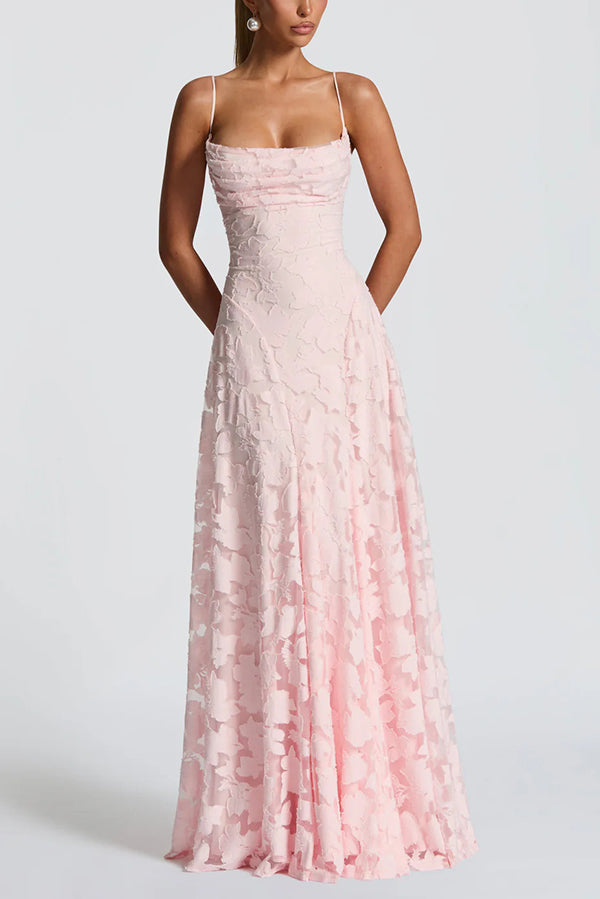 Floral Burnout Jersey Cowl Neck Lace-Up Maxi Dress