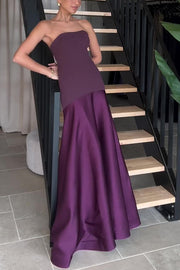 Satin Strapless Flare Maxi Dress – Patchwork Gown