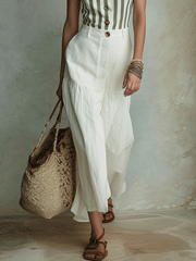 Striped Strapless Top & White Maxi Skirt Set | Boho