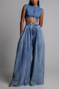 High Waist Vintage Cuffed Loose Denim Jeans