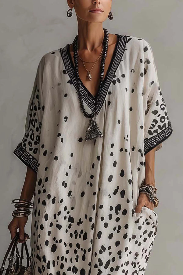Printed V-Neck Maxi Dress – Loose Fit Vacation Dress