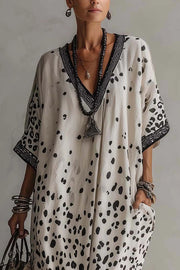 Printed V-Neck Maxi Dress – Loose Fit Vacation Dress