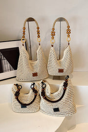 Sac à bandoulière rétro en paille tissée creuse