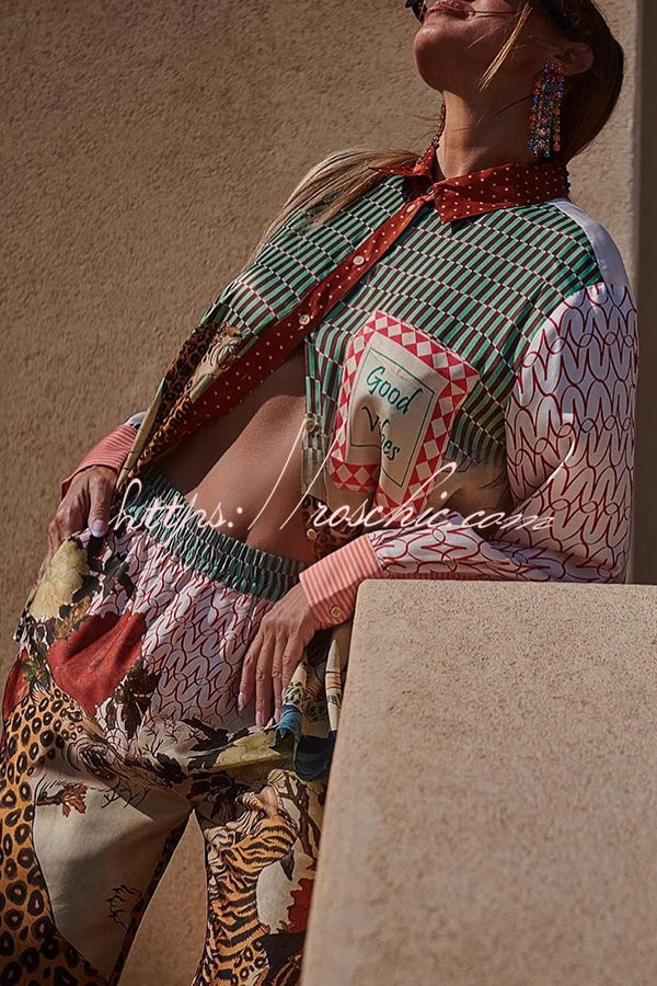 Tiger Print Long Sleeve Shirt and Pants Set – Loose Fit