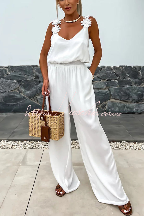 Embroidered Flower Sleeveless Jumpsuit – Loose V-Neck