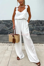 Embroidered Flower Sleeveless Jumpsuit – Loose V-Neck