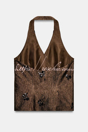 Sequin Halter Neck Backless Crop Top | Vacation Wear