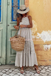 Striped Halter Neck Maxi Dress – Sleeveless A-line