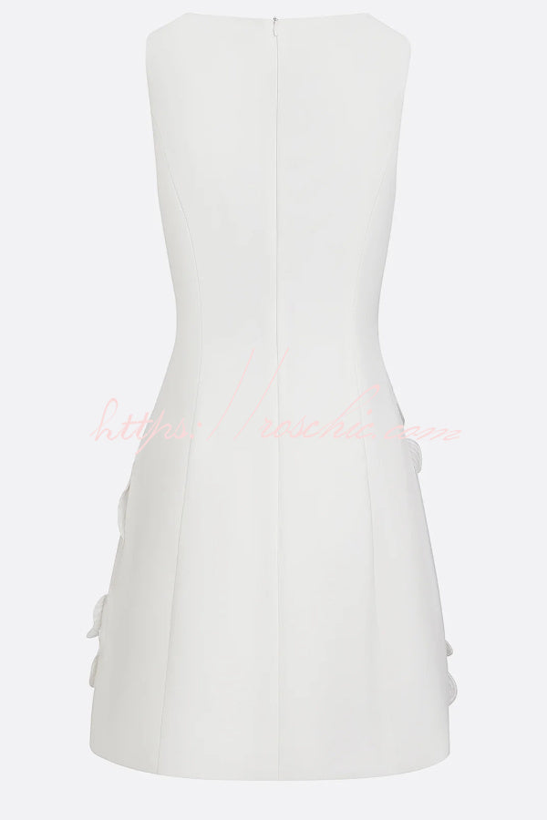 Pearl Trim Cutout Mini Dress with 3D Florals & Sleeveless
