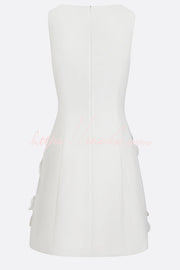 Pearl Trim Cutout Mini Dress with 3D Florals & Sleeveless