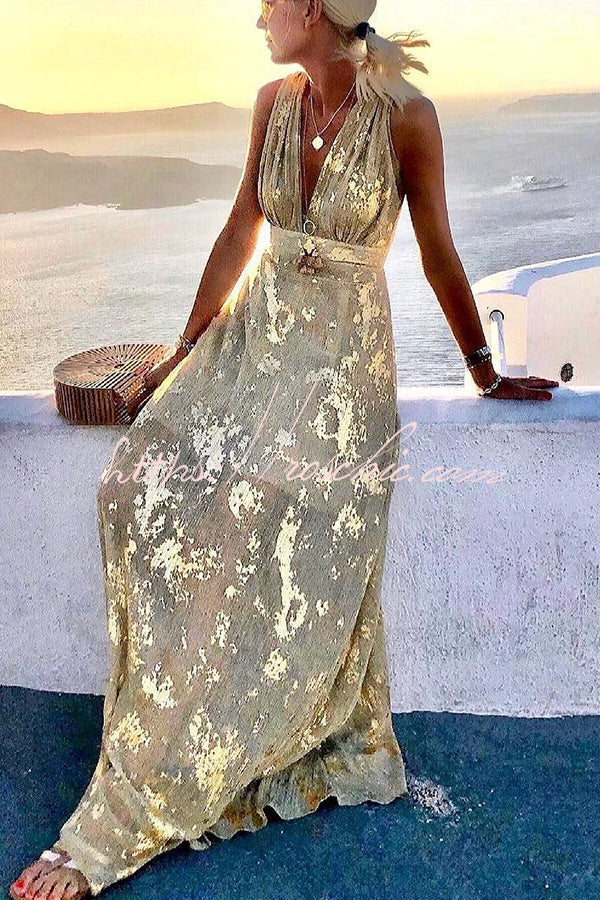 Golden Sunset Sequin V-Neck Maxi Dress
