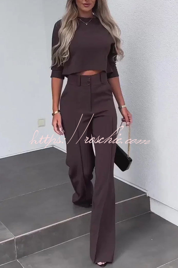High Neck Crop Top & High-Rise Flare Pants Set