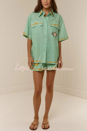 Linen Blend Short Sleeve Shirt & Shorts Set – Loose Fit