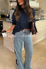 Jean en denim à jambe large pour femme avec poches à imprimé étoiles