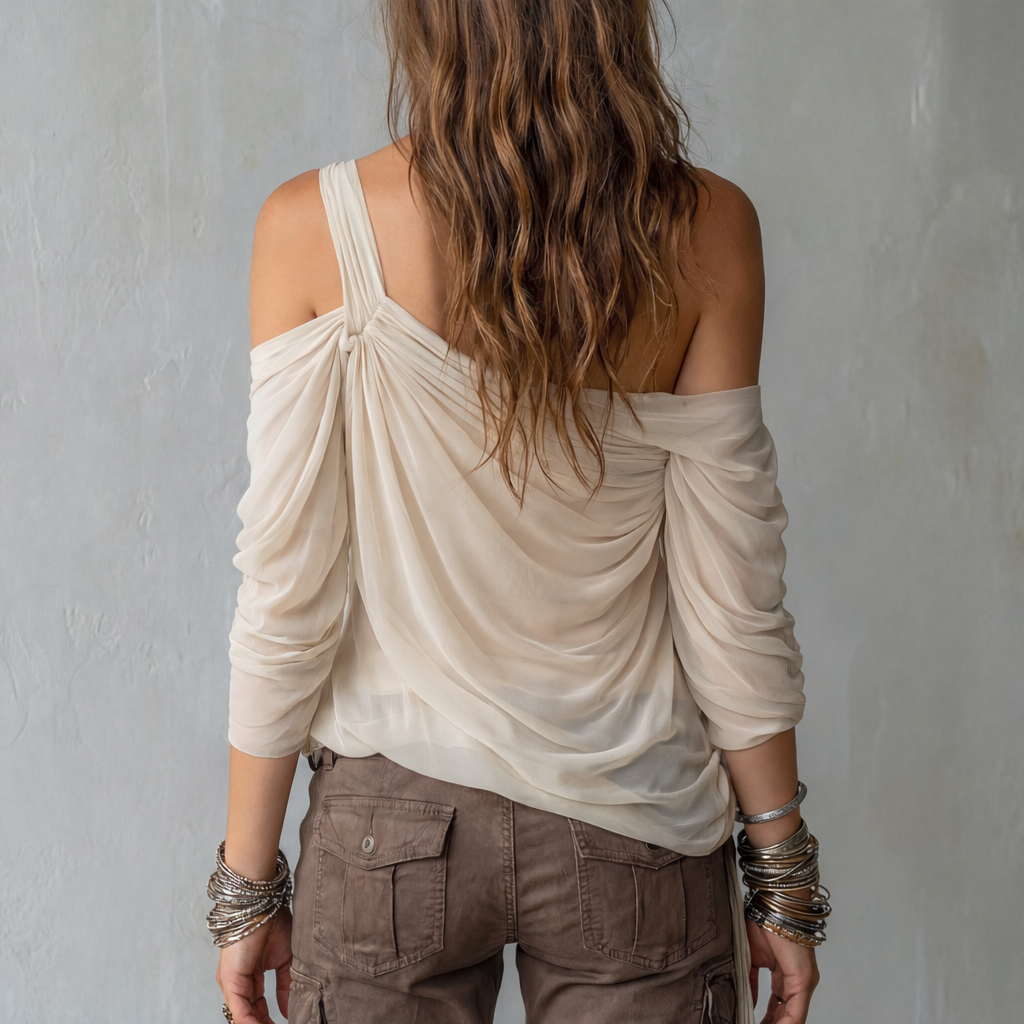 Bohemian Floral Chiffon Off-Shoulder Blouse | Draped Fit