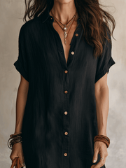 Black Linen Relaxed Midi Dress – Modern Boho Style