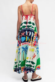 Printed Square Neck Sleeveless Maxi Dress with Pockets
