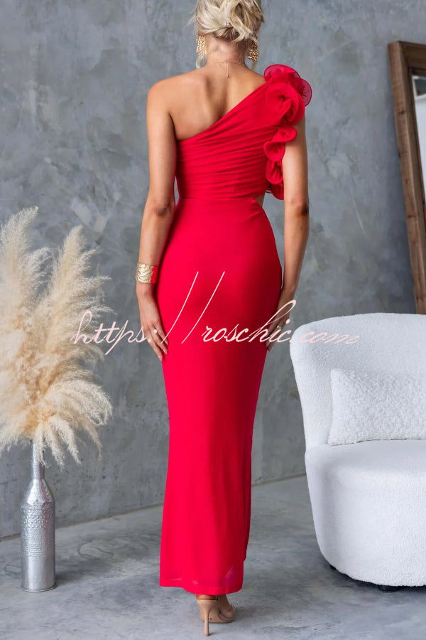 One-Shoulder Mesh Maxi Dress – Slim Fit Party Dress