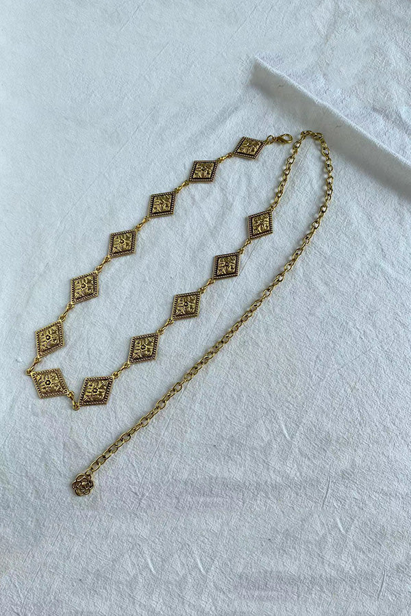 Retro Geometric Metal Waist Chain – Gold & Silver