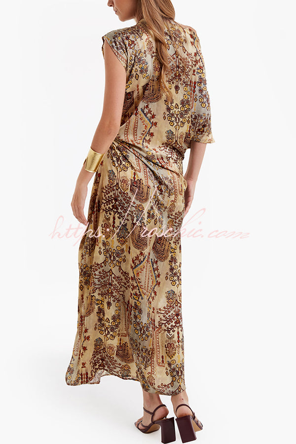 Satin One Shoulder Ruched Maxi Dress with Asymmetrical Hem