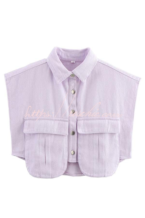 Denim Cape Sleeve Crop Top with Chest Pocket | Loose Fit