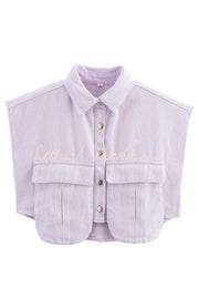 Denim Cape Sleeve Crop Top with Chest Pocket | Loose Fit