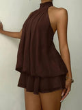 Sleeveless Halter Mini Dress with Tie Back