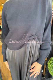 Knit Sweater & Satin Ruched Midi Dress Two-Piece Set