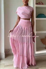 Chiffon Layered A-Line Maxi Skirt with Elastic Waist