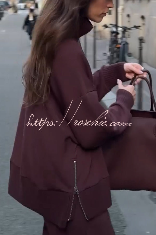 Soft Turtleneck Sweatshirt & Elastic Waist Pants Lounge Set