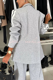 Patchwork Lapel Blazer & Wide-Leg Pants Set — Casual Office