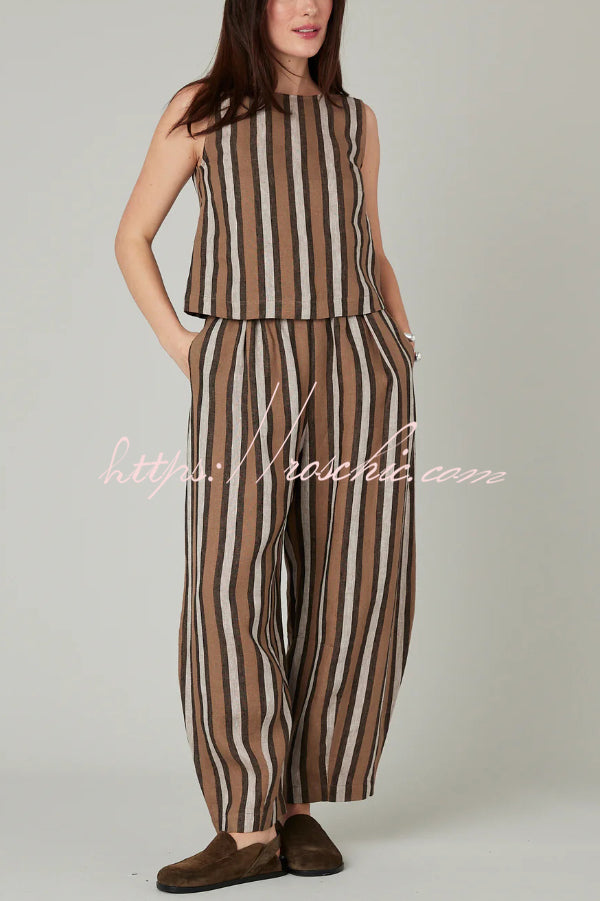 Striped Sleeveless Top & Wide-Leg Pants Set – Loose Fit