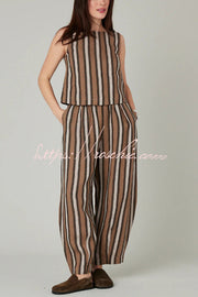 Striped Sleeveless Top & Wide-Leg Pants Set – Loose Fit