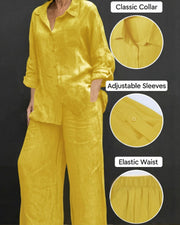 Linen-Look Wide Leg Pants & Button-Down Shirt Set
