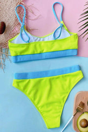Purple Rib-Knit High-Waisted Padded Tankini Top