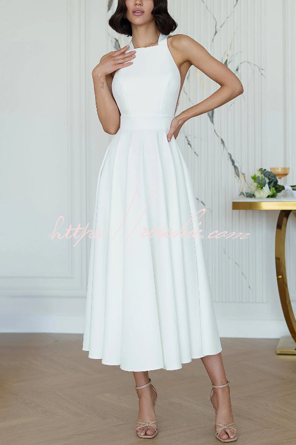 Robe midi avec nœud papillon et col licou – Style cintrant la taille