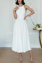 Robe midi avec nœud papillon et col licou – Style cintrant la taille