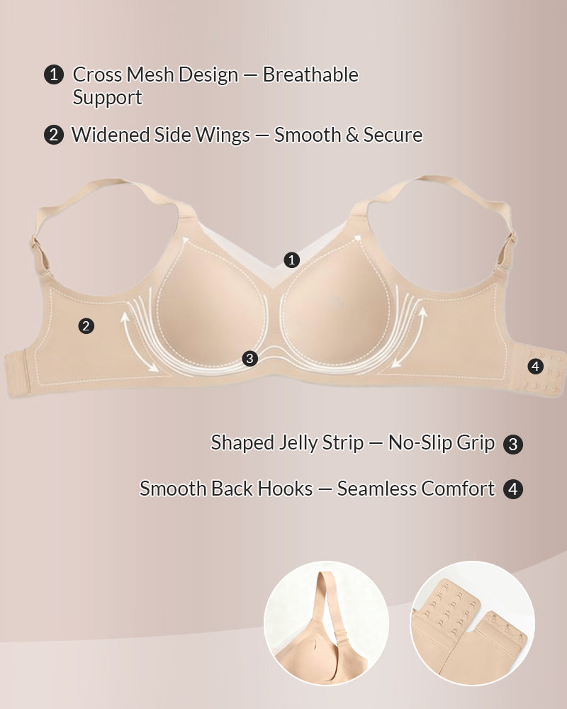 V-Neck Mesh Crossover Wireless Bra with Wide Straps