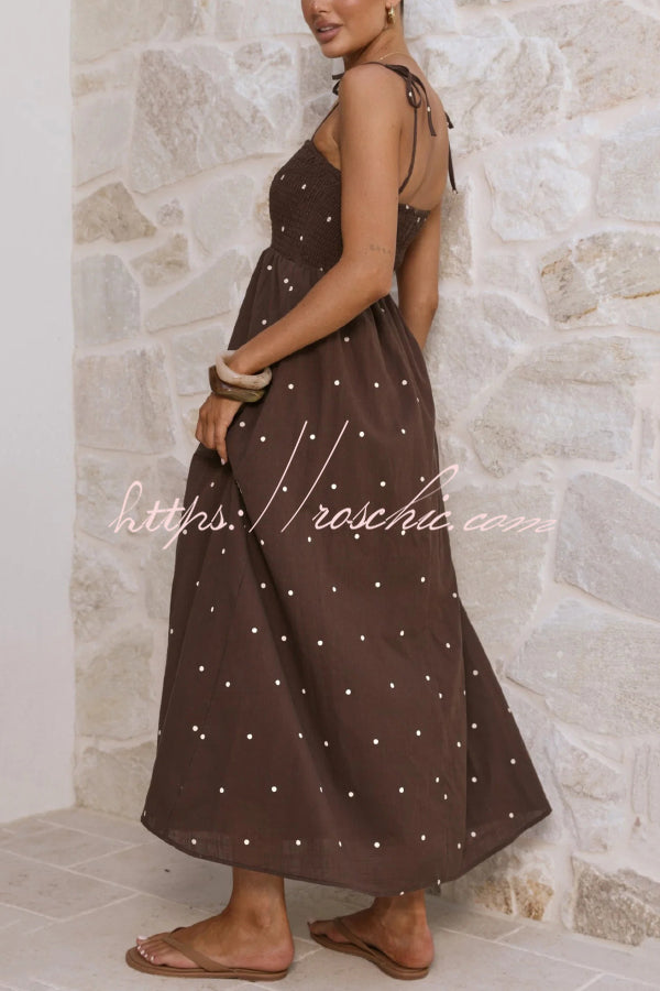 Polka Dot High-Waisted Pleated Maxi Dress, Sleeveless