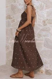 Polka Dot High-Waisted Pleated Maxi Dress, Sleeveless