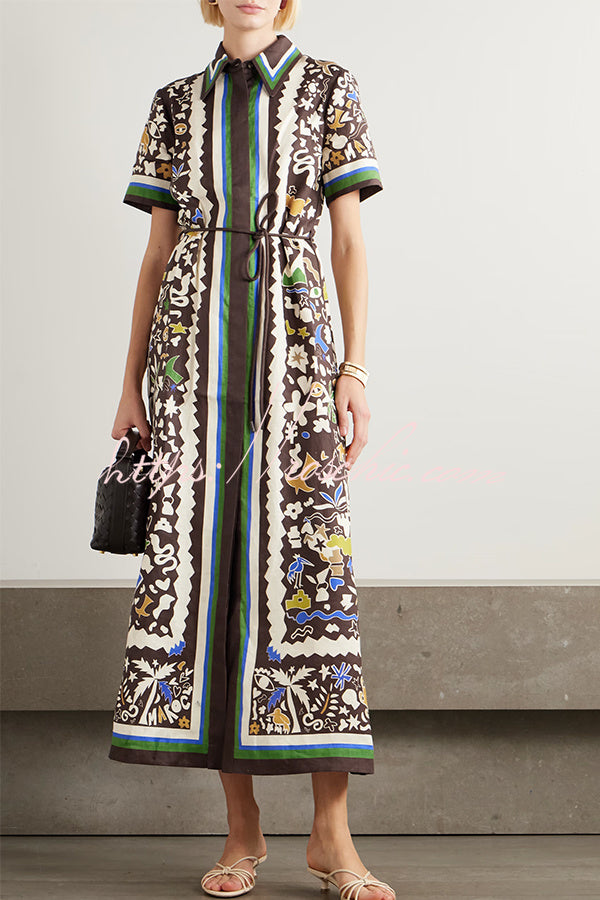 Leopard Print Linen-Style Shirt Dress – Midi Length