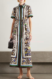 Leopard Print Linen-Style Shirt Dress – Midi Length