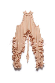 Chiffon Halter Top with Wavy Ruffles | Loose A-line Blouse