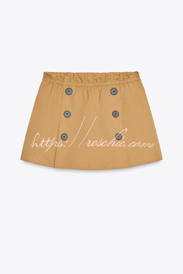 Mid Rise Elastic Waist Mini Skort with Contrast Buttons