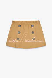 Mid Rise Elastic Waist Mini Skort with Contrast Buttons