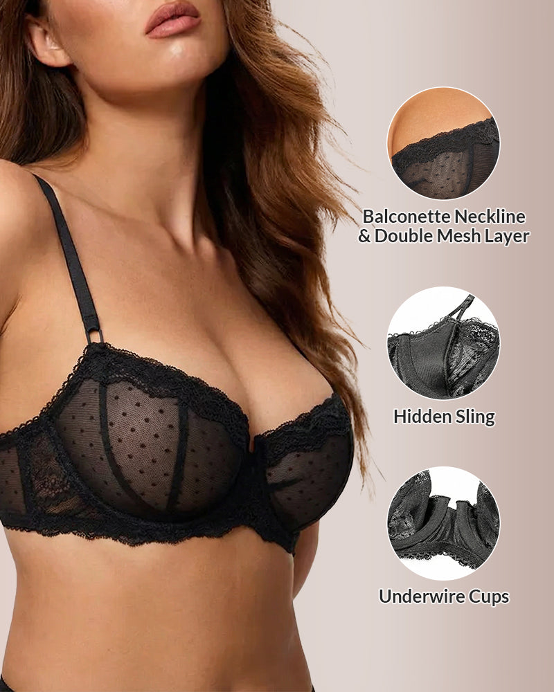 Sheer Lace Underwire Balconette Bra with Natural Lift