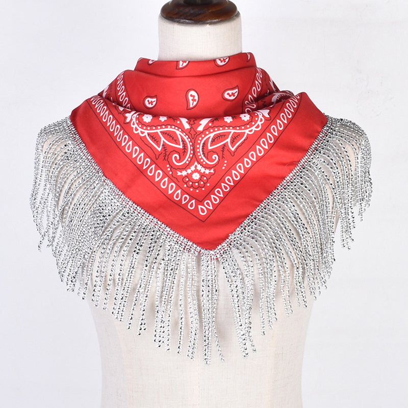 Retro Diamond Tassel Square Scarf – Polyester Accessory