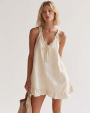 Ruffle-Trim Tie-Front Mini Dress